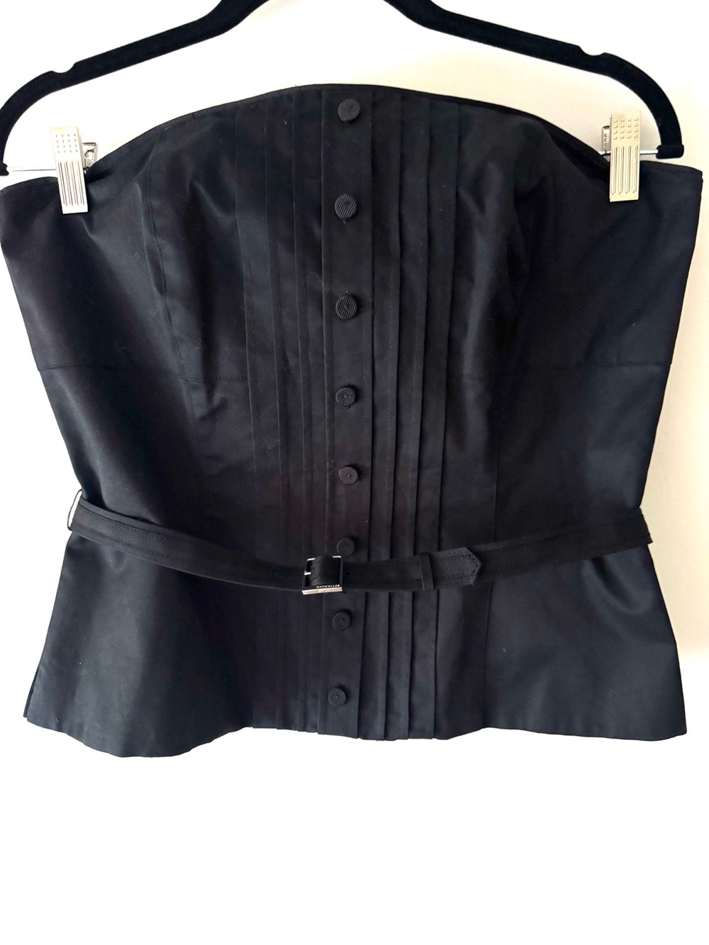White House Black Market Strapless Black Corset Top with Belt